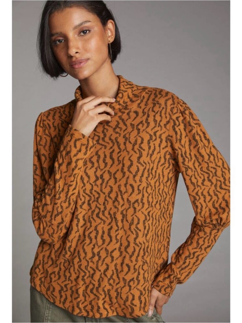 Anthropologie Women’s Puff Sleeve Turtleneck Top Blouse, Medium